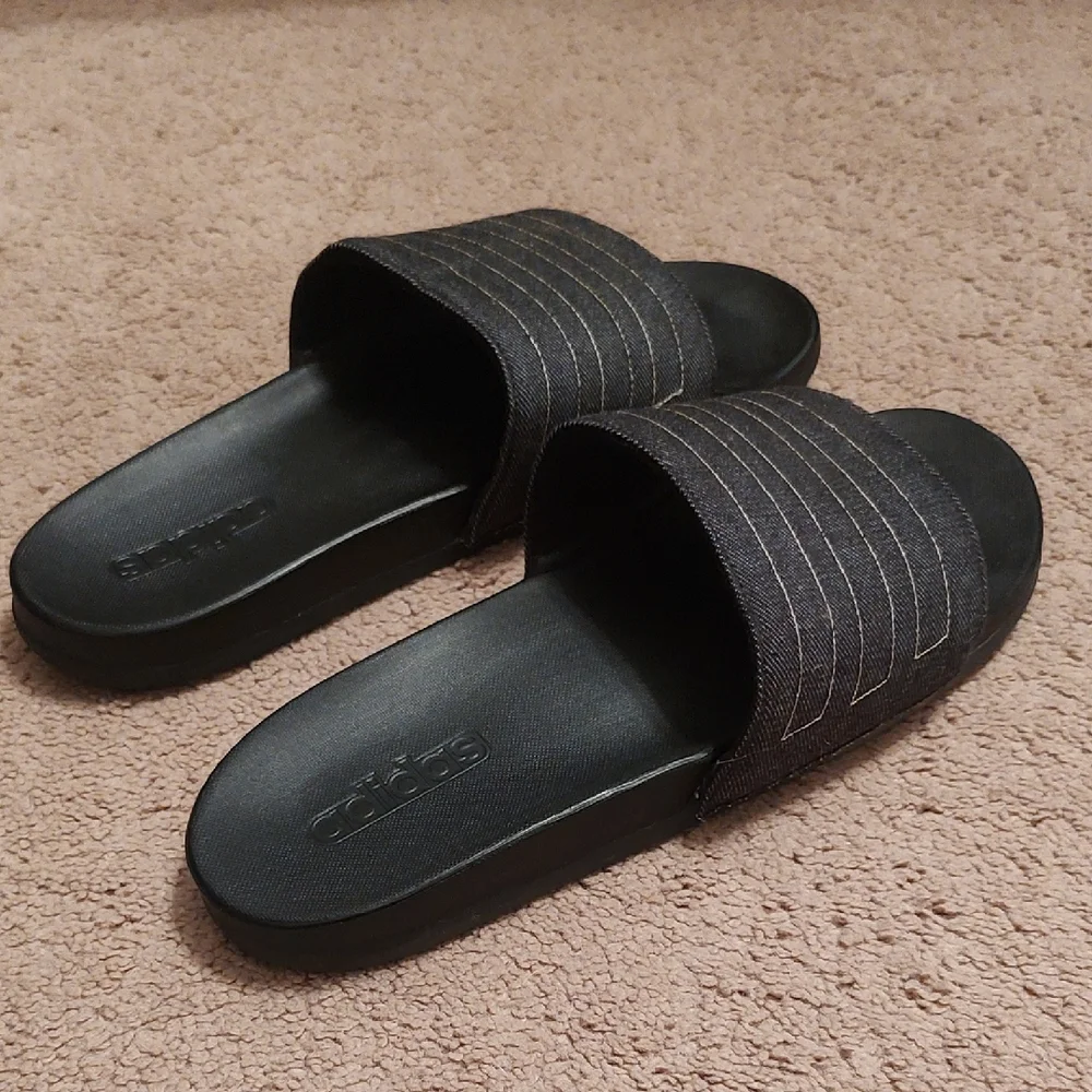 Adidas Denim Slide Sandals with Striped Design